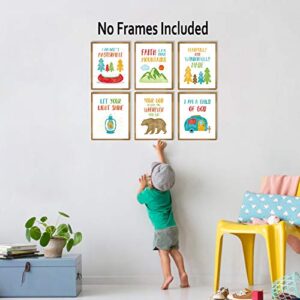 HLNIUC Colorful Bible Verse Canvas Posters ,Kids Inspirational Quotes Wall Art Set of 6(8”X10”,Unframed),Woodland Animals Art Print For Children’ s Classroom,Playroom Nursery Decor