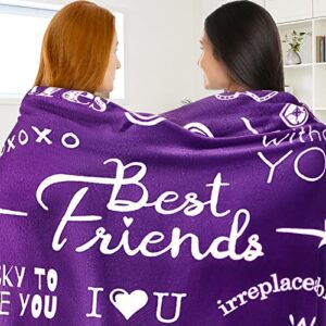 best friend blanket, best friend birthday gifts for women, gift for best friend, bestie gifts for women unique, bff gifts for women, 65” x 50” (sassy – purple)