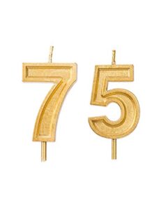 2.76 inch gold 75th birthday candles,number 75 cake topper for birthday decorations