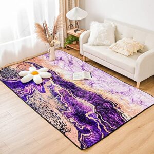 meeting story marble area rug colorful large carpet glittering like gold exotic marble pattern design for bedroom living room sitting space decoration (purple, 5 x 8 feet)