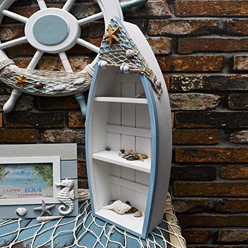 K KILIPES Set of 2 Wooden Nautical Boat Display Shelf Beach Theme Table Decor Standing Boat Shelf for Bathroom Living Room (Nautical)