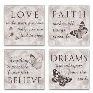 butterfly wall art grey love dream faith believe quotes pictures bathroom bedroom living room wall decor canvas posters prints (12 * 12inch*4)