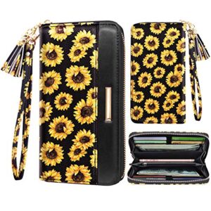 women wallets multi card case wallet clutch wallet card holder organizer ladies purse floral tassel wrist strap purse,sunflower