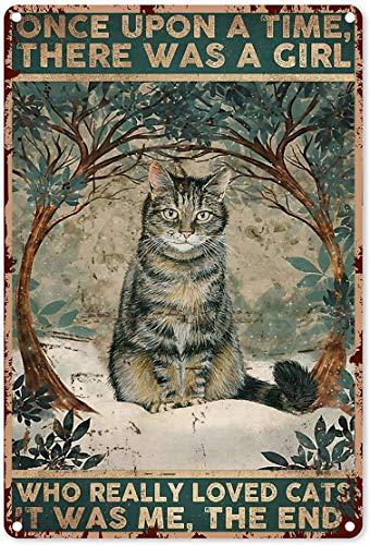 Eeypy Retro Metal tin Sign a Girl who Loves Cats, Birthday and Christmas, Art Print 8x12 inch