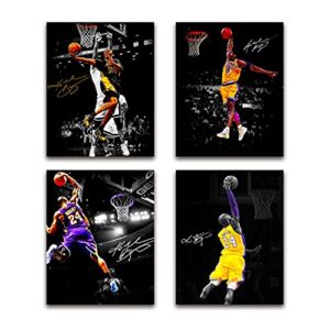 cartstat basketball superstar poster- set of 4 sport canvas wall art 8x10inch superstar posters for walls decor for bedroom living room gym office great gift la lakers sports basketball fan unframed