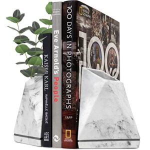 bdecor marble style bookends decorative, unique decorative bookends for heavy books, book ends perfect for shelves, kitchen cookbooks storage