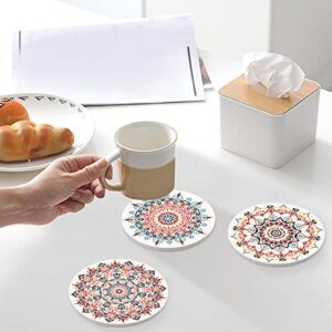 Coasters for Drinks with Holder Beautiful Flower Ceramic Coasters 4 Inch Round Absorbent Drink Coasters with Cork Base Set of 6 for Kinds of Cups, Wooden Table, Table Protection, Housewarming Gifts