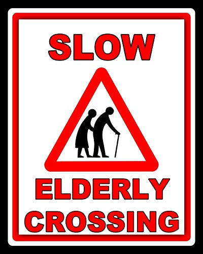 ZMKDLL 12"X 8" Slow Elderly Crossing The Road Old People Metal Plaque Tin Sign