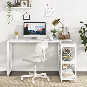 Tribesigns Reversible Industrial L-Shaped Desk with Storage Shelves, Corner Computer Desk PC Laptop Study Table Workstation for Home Office Small Space (White, 53")