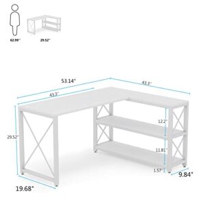 Tribesigns Reversible Industrial L-Shaped Desk with Storage Shelves, Corner Computer Desk PC Laptop Study Table Workstation for Home Office Small Space (White, 53")