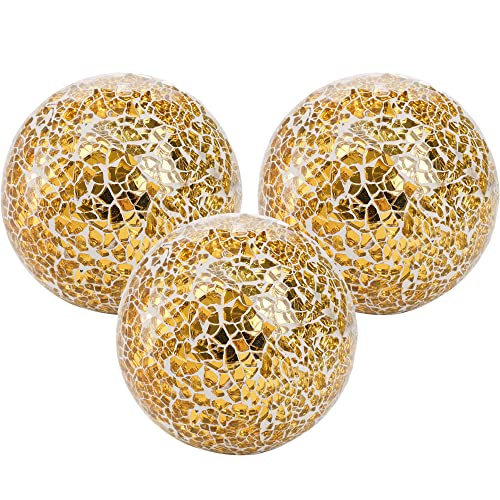 TOPZEA Set of 3 Decorative Orbs, 4 Inch Decorative Balls Glass Mosaic Sphere Balls for Vases Bowls, Table Centerpieces Decorations, Ornaments for Home, Party, Christmas, Living Room, Mantle, Holiday