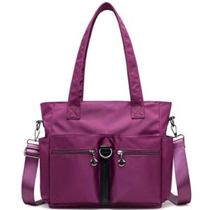 dayfine nylon tote bags for women waterproof shoulder bag satchel casual handbags lightweight purse multiple pockets bag-purple