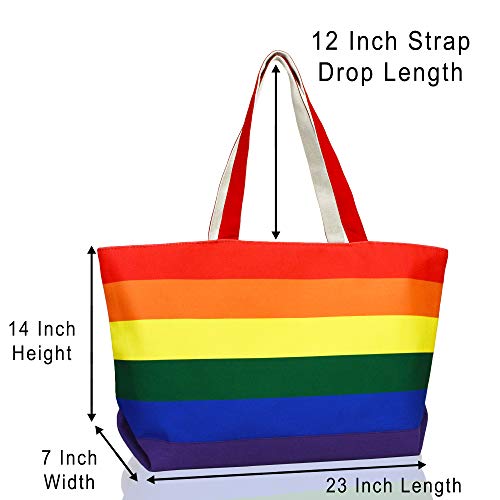 DALIX Rainbow Tote Bag with Zippered Top