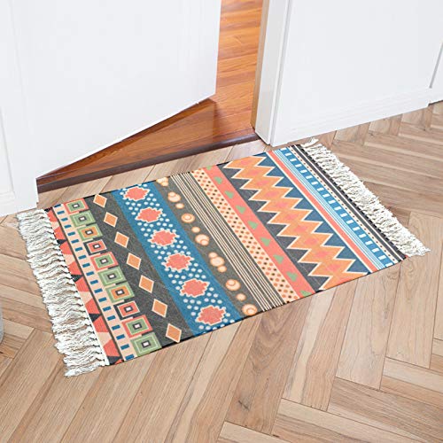 ABREEZE Cotton Area Rug Set 2 Piece 2'x3'+2'x4'4",Bohemian Hand Woven Cotton Rugs with Tassel Washable Cotton Throw Rug Runner for Kitchen, Living Room, Bedroom(Orange)