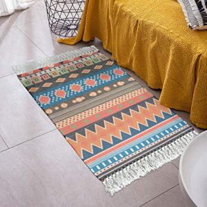 ABREEZE Cotton Area Rug Set 2 Piece 2'x3'+2'x4'4",Bohemian Hand Woven Cotton Rugs with Tassel Washable Cotton Throw Rug Runner for Kitchen, Living Room, Bedroom(Orange)