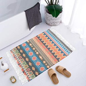 ABREEZE Cotton Area Rug Set 2 Piece 2'x3'+2'x4'4",Bohemian Hand Woven Cotton Rugs with Tassel Washable Cotton Throw Rug Runner for Kitchen, Living Room, Bedroom(Orange)