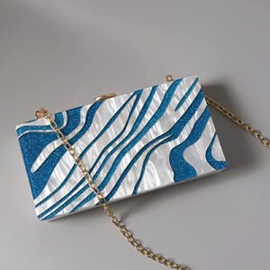 Fashion Women Stripe Bag Acrylic Blue Sequin Dinner Handbag Woman Wedding Evening Bag Trendy Party Box Clutch Purse