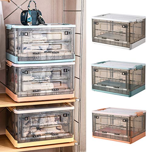 Lucky Monet Clear Storage Bins with Lids 55 Quart, Large Stackable Storage Bins Plastic Organizer Bins Boxes with Wheels & Dual Open, Collapsible Storage Containers for Closet Home Kitchen Car Trunk