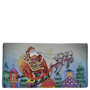 Anna by Anuschka Women's Hand-Painted Genuine Leather Clutch Wallet - Riding With Santa