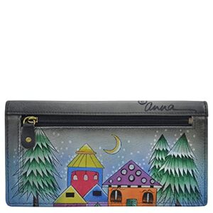 Anna by Anuschka Women's Hand-Painted Genuine Leather Clutch Wallet - Riding With Santa