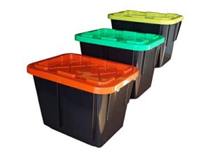 safari swings storage bins/boxes with lids, colored lids. (3 pack) 200lbs load capacity medium size for easy storage/organization totes 20.5″x15″x14.5″-15 gallons