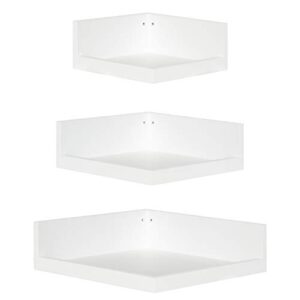 kate and laurel levie corner shelves, set of 3, white, contemporary floating corner wall shelf in multiple sizes