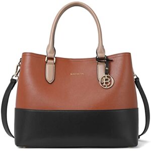 bostanten leather handbags for women designer satchel purses top handle shoulder crossbody bag with triple compartment black