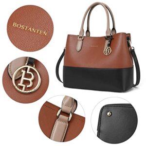 BOSTANTEN Leather Handbags for Women Designer Satchel Purses Top Handle Shoulder Crossbody Bag with Triple Compartment Black