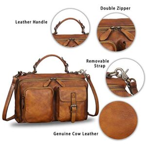 Genuine Leather Messenger Bags Satchel for Women Handmade Vintage Top Handle Crossbody Handbag Purse (Brown)