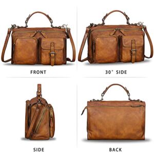 Genuine Leather Messenger Bags Satchel for Women Handmade Vintage Top Handle Crossbody Handbag Purse (Brown)