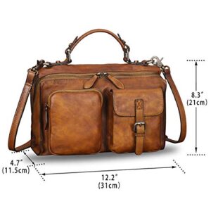 Genuine Leather Messenger Bags Satchel for Women Handmade Vintage Top Handle Crossbody Handbag Purse (Brown)