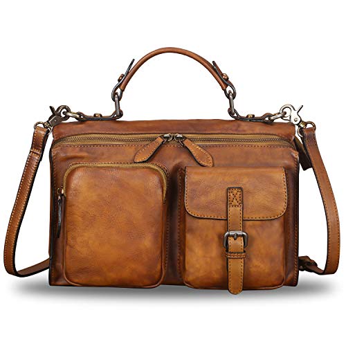 Genuine Leather Messenger Bags Satchel for Women Handmade Vintage Top Handle Crossbody Handbag Purse (Brown)