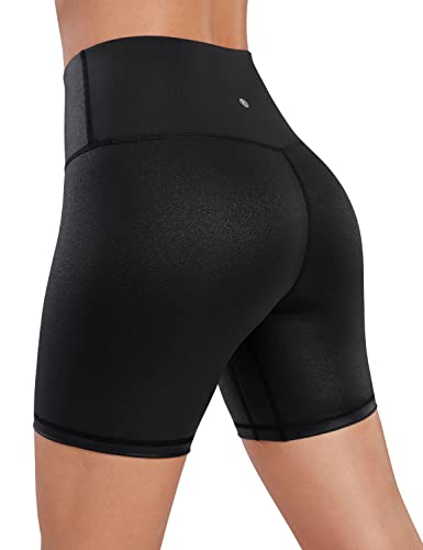 CRZ YOGA Matte Faux Leather Shorts for Women 6'' - Stretch High Waisted Spandex Biker Shorts Workout Yoga Short Leggings Black Classic Medium