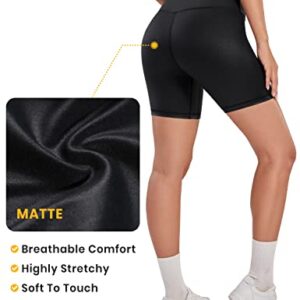 CRZ YOGA Matte Faux Leather Shorts for Women 6'' - Stretch High Waisted Spandex Biker Shorts Workout Yoga Short Leggings Black Classic Medium