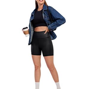 CRZ YOGA Matte Faux Leather Shorts for Women 6'' - Stretch High Waisted Spandex Biker Shorts Workout Yoga Short Leggings Black Classic Medium