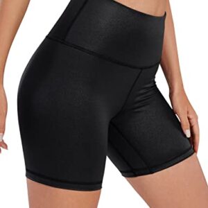 CRZ YOGA Matte Faux Leather Shorts for Women 6'' - Stretch High Waisted Spandex Biker Shorts Workout Yoga Short Leggings Black Classic Medium