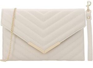 quilted women envelope clutch bag pouch purse medium foldover evening handbag ivory