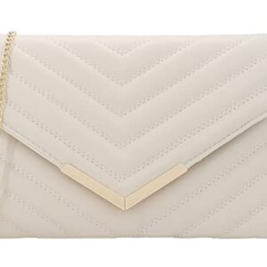 Quilted Women Envelope Clutch Bag Pouch Purse Medium Foldover Evening Handbag Ivory