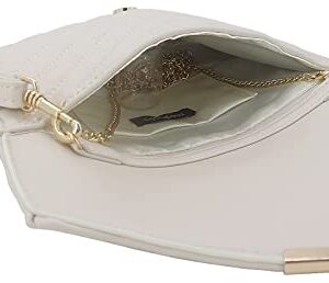 Quilted Women Envelope Clutch Bag Pouch Purse Medium Foldover Evening Handbag Ivory