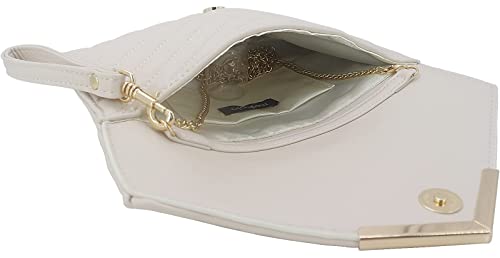 Quilted Women Envelope Clutch Bag Pouch Purse Medium Foldover Evening Handbag Ivory