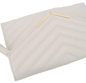 Quilted Women Envelope Clutch Bag Pouch Purse Medium Foldover Evening Handbag Ivory