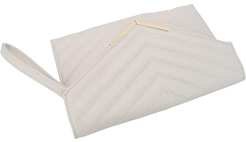 Quilted Women Envelope Clutch Bag Pouch Purse Medium Foldover Evening Handbag Ivory