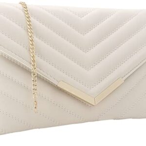 Quilted Women Envelope Clutch Bag Pouch Purse Medium Foldover Evening Handbag Ivory