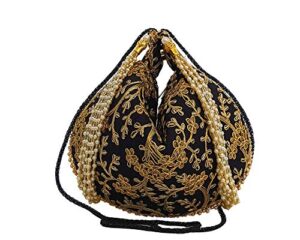 women’s handmade silk drawstring purse, indian potli bag, black crossbody triangle purse