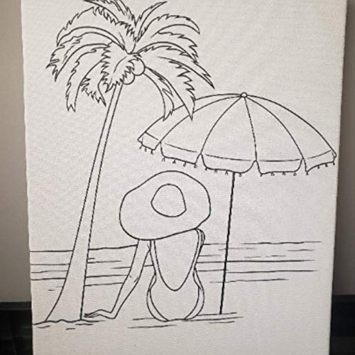 Essenburg Pre Drawn Canvas Paint Kit | Teen, Kids and Adult Sip and Paint Party | DIY Date Night Couple Activity| Canvas Boards for painting| Birthday Party Beach Lady ((S 8x10 CANVAS ONLY))