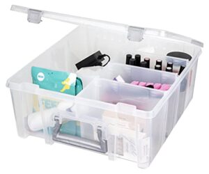 ab designs 6990abd super satchel double deep with removable dividers, stackable home storage organization container, clear with sliver latches and handle