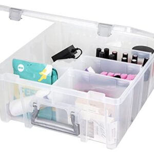 AB Designs 6990ABD Super Satchel Double Deep with Removable Dividers, Stackable Home Storage Organization Container, Clear with Sliver Latches and Handle