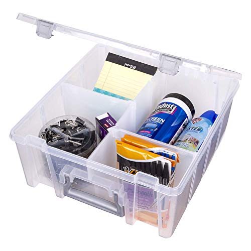 AB Designs 6990ABD Super Satchel Double Deep with Removable Dividers, Stackable Home Storage Organization Container, Clear with Sliver Latches and Handle