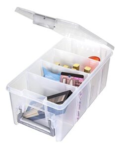 ab designs 6925abd semi satchel with removable dividers, stackable home storage organization container, clear with sliver latches and handle