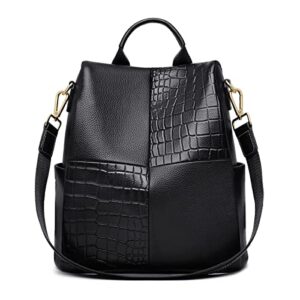 genuine cow leather women backpack purse crocodile pattern anti-theft casual shoulder bag fashion lady backbags